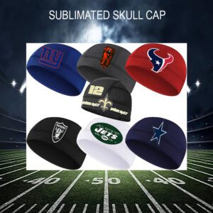 A group of six different teams are wearing hats.